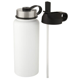 Supra 1 l Kupfer-Vakuum Isolierflasche mit 2 Deckeln, weiss bedrucken, Art.-Nr. 10068201