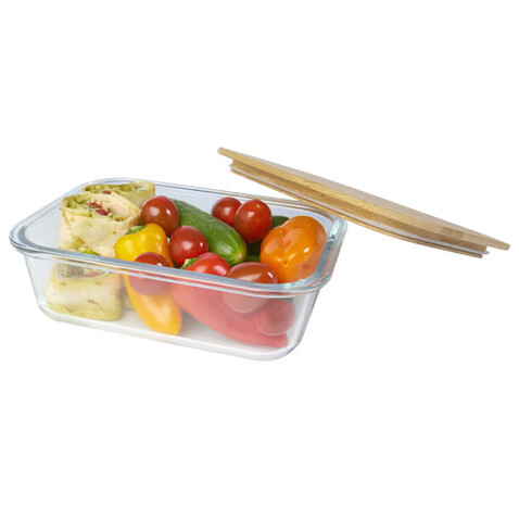 Roby Glas-Brotdose mit Bambusdeckel, natural, transparent klar bedrucken, Art.-Nr. 11327606