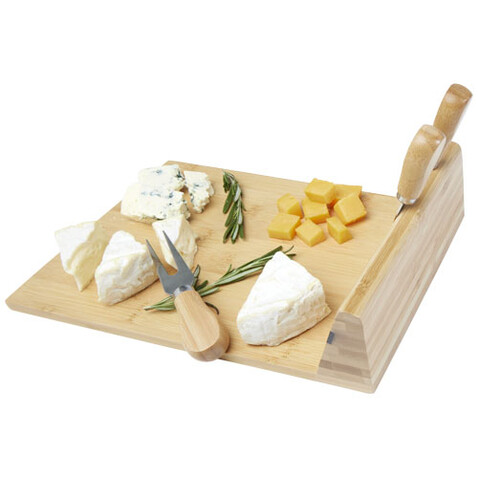 Mancheg Bambus Käseplatte mit Besteck magnetisch, natural bedrucken, Art.-Nr. 11330206