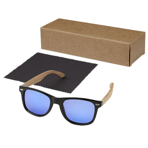 Hiru verspiegelte polarisierte Sonnenbrille aus rPET/Holz in Präsentbox, holz bedrucken, Art.-Nr. 12700271