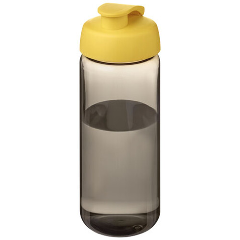 H2O Active® Octave Tritan™ 600-ml-Sportflasche mit Klappdeckel, kohle, gelb bedrucken, Art.-Nr. 21044504