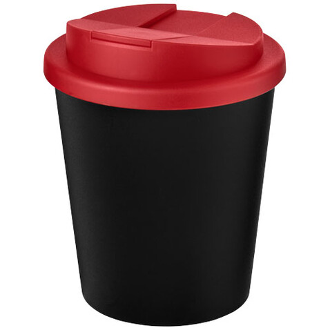 Americano® Espresso Eco 250 ml recycelter Isolierbecher mit auslaufsicherem Deckel, schwarz, rot bedrucken, Art.-Nr. 21045501