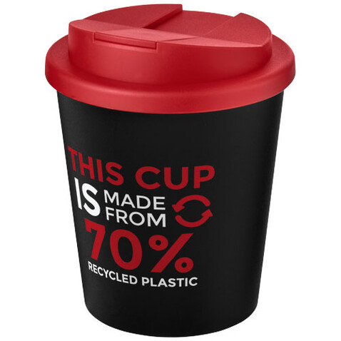 Americano® Espresso Eco 250 ml recycelter Isolierbecher mit auslaufsicherem Deckel, schwarz, rot bedrucken, Art.-Nr. 21045501