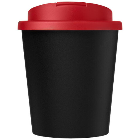 Americano® Espresso Eco 250 ml recycelter Isolierbecher mit auslaufsicherem Deckel, schwarz, rot bedrucken, Art.-Nr. 21045501
