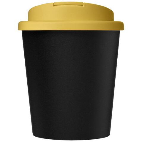 Americano® Espresso Eco 250 ml recycelter Isolierbecher mit auslaufsicherem Deckel, schwarz, gelb bedrucken, Art.-Nr. 21045503