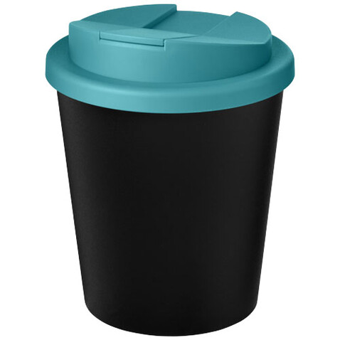 Americano® Espresso Eco 250 ml recycelter Isolierbecher mit auslaufsicherem Deckel, schwarz, aquablau bedrucken, Art.-Nr. 21045508