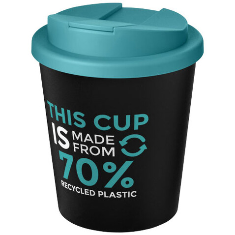 Americano® Espresso Eco 250 ml recycelter Isolierbecher mit auslaufsicherem Deckel, schwarz, aquablau bedrucken, Art.-Nr. 21045508