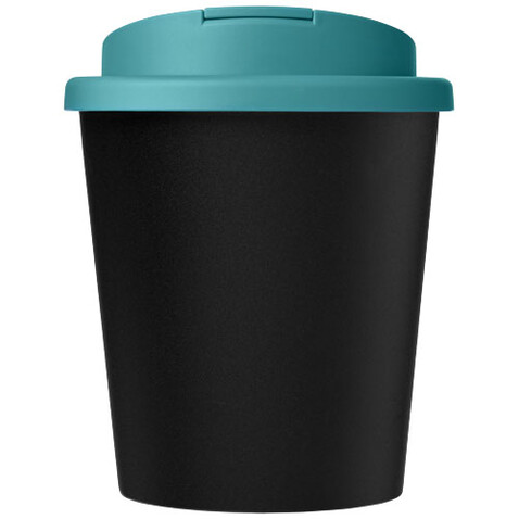 Americano® Espresso Eco 250 ml recycelter Isolierbecher mit auslaufsicherem Deckel, schwarz, aquablau bedrucken, Art.-Nr. 21045508