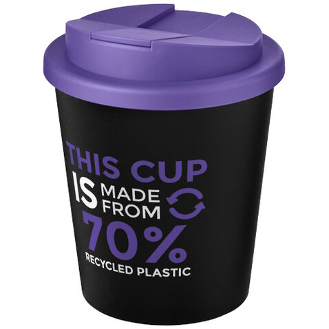 Americano® Espresso Eco 250 ml recycelter Isolierbecher mit auslaufsicherem Deckel, schwarz, lila bedrucken, Art.-Nr. 21045509 Americano® Espresso Eco 250 ml recycelter Isolierbecher mit auslaufsicherem Deckel, schwarz, lila bedrucken, Art.-Nr. 21045509