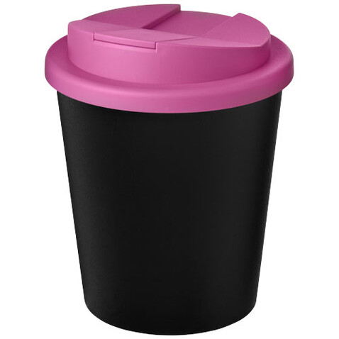 Americano® Espresso Eco 250 ml recycelter Isolierbecher mit auslaufsicherem Deckel, schwarz, magenta bedrucken, Art.-Nr. 21045510