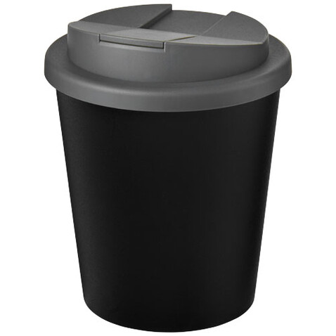 Americano® Espresso Eco 250 ml recycelter Isolierbecher mit auslaufsicherem Deckel, schwarz, grau bedrucken, Art.-Nr. 21045511