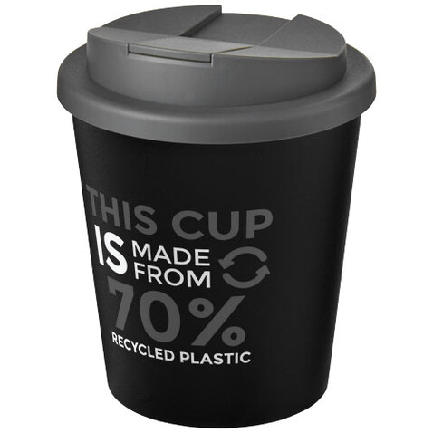 Americano® Espresso Eco 250 ml recycelter Isolierbecher mit auslaufsicherem Deckel, schwarz, grau bedrucken, Art.-Nr. 21045511