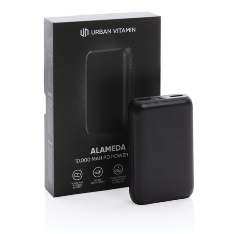 Urban Vitamin Alameda 10.000mAh 18W PD Powerbank schwarz bedrucken, Art.-Nr. P322.701