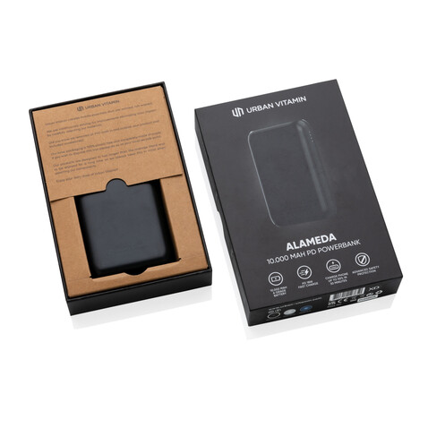 Urban Vitamin Alameda 10.000mAh 18W PD Powerbank schwarz bedrucken, Art.-Nr. P322.701