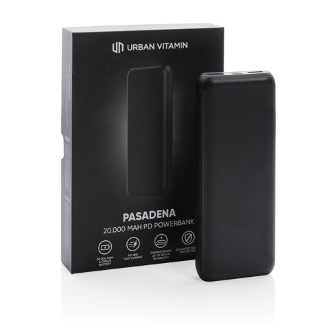 Urban Vitamin Pasadena 20.000mAh 18W PD Powerbank schwarz bedrucken, Art.-Nr. P322.751