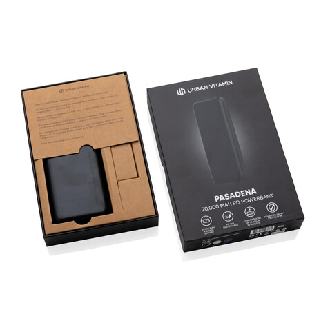 Urban Vitamin Pasadena 20.000mAh 18W PD Powerbank schwarz bedrucken, Art.-Nr. P322.751