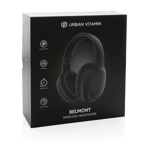 Urban Vitamin Belmont Wireless Kopfhörer schwarz bedrucken, Art.-Nr. P329.761