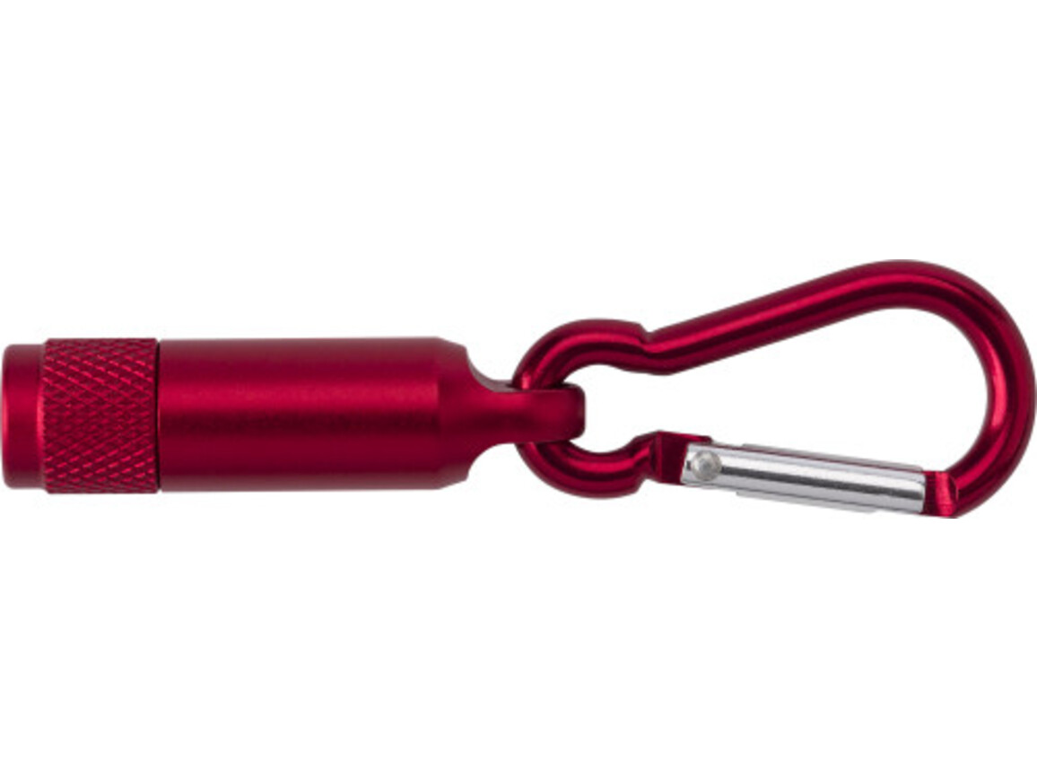 Mini-Taschenlampe aus Aluminium mit Karabiner Tracy – Rot bedrucken, Art.-Nr. 008999999_432009