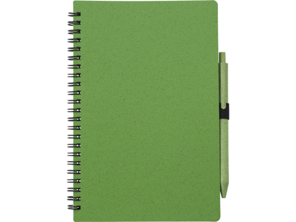 Notizbuch und Kugelschreiber aus Weizenstroh Massimo – Grün bedrucken, Art.-Nr. 004999999_480875