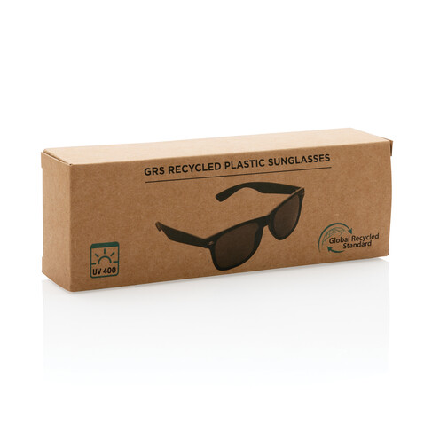 Sonnenbrille aus GRS recyceltem PC Kunststoff schwarz bedrucken, Art.-Nr. P453.961