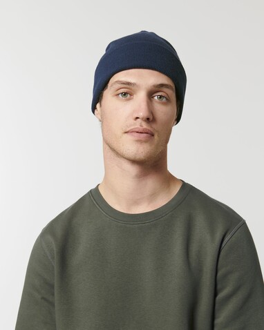 Rib Beanie - Der Rippstrick-Beanie - French Navy - OS bedrucken, Art.-Nr. STAU772C727OS