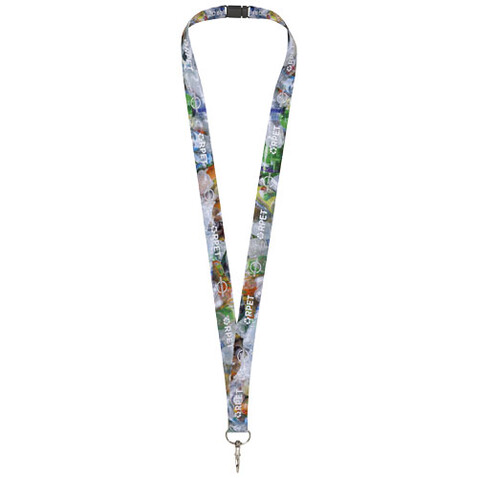 Addie Sublimation Lanyard mit Sicherheitsverschluss aus recyceltem PET Kunststoff, schwarz, weiss, 10mm bedrucken, Art.-Nr. 1PL0801C