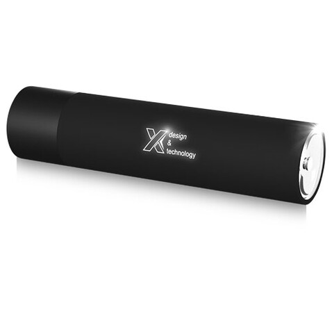 SCX.design F10 2500 mAh Taschenlampe mit mit Leuchtlogo, schwarz, weiss bedrucken, Art.-Nr. 1PX00700