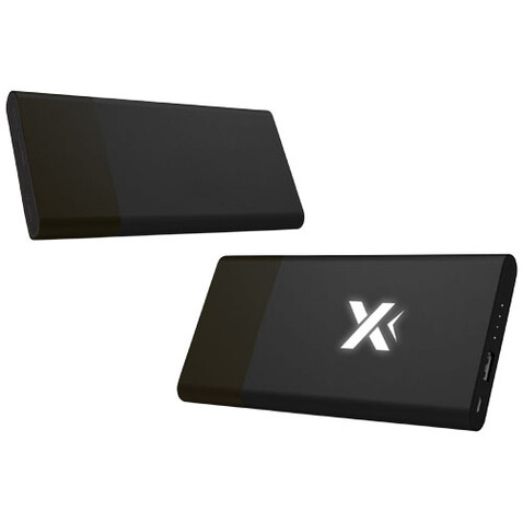 SCX.design P20 5000 mAh Powerbank mit Leuchtlogo, schwarz, weiss bedrucken, Art.-Nr. 1PX01900