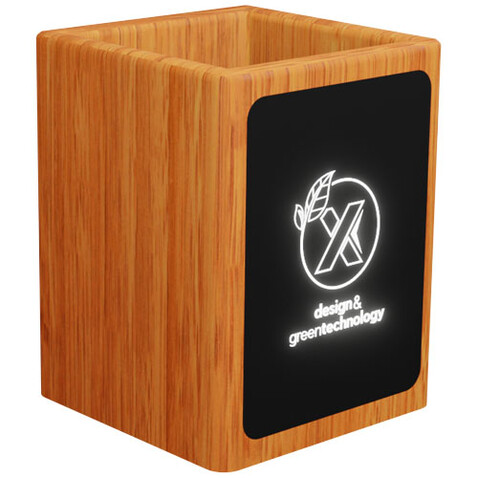 SCX.design O12 Stifthalter aus Holz mit doppeltem USB-Ausgang und Leuchtlogo, holz bedrucken, Art.-Nr. 1PX07771