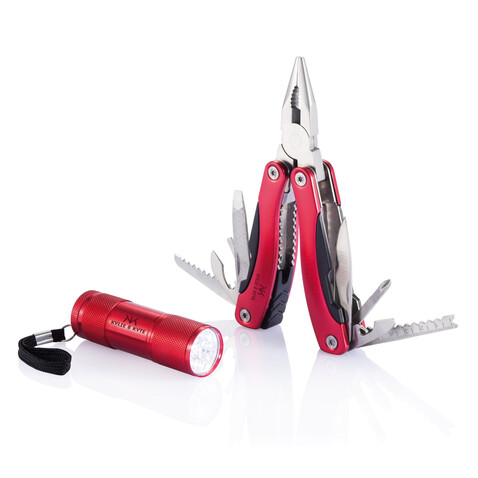 Multitool und Taschenlampen Set rot bedrucken, Art.-Nr. P238.084