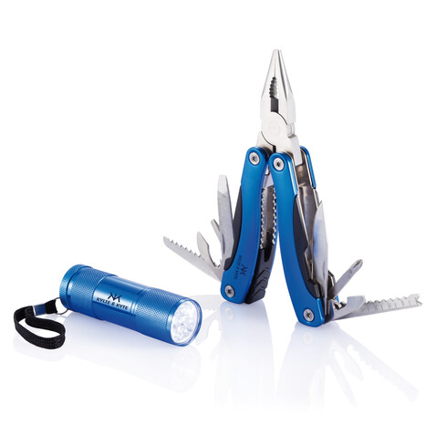 Multitool und Taschenlampen Set blau bedrucken, Art.-Nr. P238.085