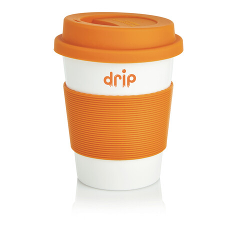 ECO PLA Kaffeebecher orange, weiß bedrucken, Art.-Nr. P432.888