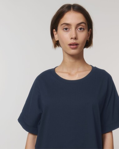 Stella Collider - Das Oversized Damen-T-Shirt mit gekrempelten Ärmeln - French Navy - XXL bedrucken, Art.-Nr. STTW089C7272X
