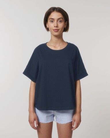Stella Collider - Das Oversized Damen-T-Shirt mit gekrempelten Ärmeln - French Navy - XS bedrucken, Art.-Nr. STTW089C727XS