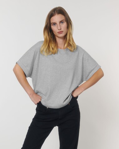 Stella Collider - Das Oversized Damen-T-Shirt mit gekrempelten Ärmeln - Heather Grey - XL bedrucken, Art.-Nr. STTW089C2501X