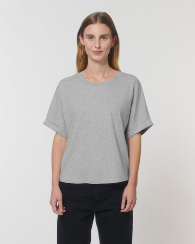 Stella Collider - Das Oversized Damen-T-Shirt mit gekrempelten Ärmeln - Heather Grey - XL bedrucken, Art.-Nr. STTW089C2501X