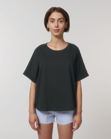 Stella Collider - Das Oversized Damen-T-Shirt mit gekrempelten Ärmeln - Black - L bedrucken, Art.-Nr. STTW089C0021L