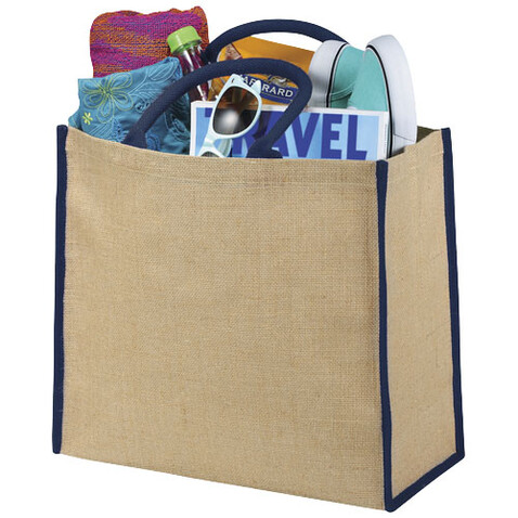 Harry farbige Jute Tragetasche 25L, natur, navy bedrucken, Art.-Nr. 12018202