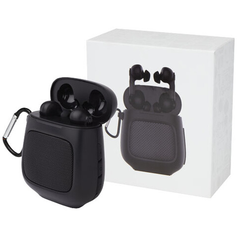 Remix Auto Pair True Wireless Ohrhörer und Lautsprecher, schwarz bedrucken, Art.-Nr. 12424290