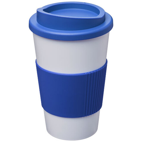 Americano® 350 ml Isolierbecher mit Schutzring, mittelblau, weiss bedrucken, Art.-Nr. 22000252