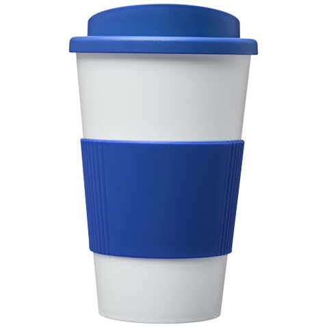 Americano® 350 ml Isolierbecher mit Schutzring, mittelblau, weiss bedrucken, Art.-Nr. 22000252