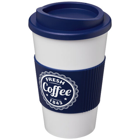 Americano® 350 ml Isolierbecher mit Schutzring, blau, weiss bedrucken, Art.-Nr. 22000298