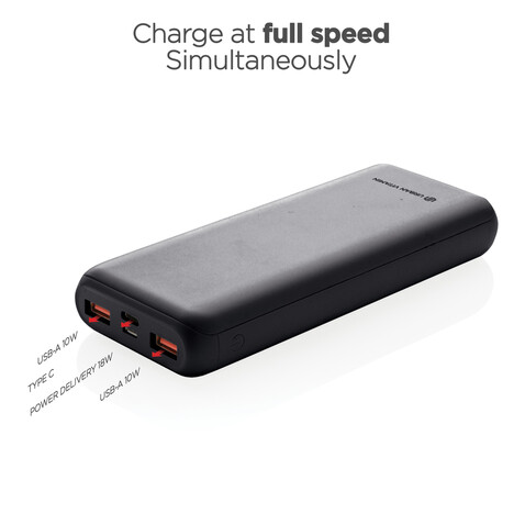 Urban Vitamin Pasadena 20.000mAh 18W PD Powerbank schwarz bedrucken, Art.-Nr. P322.751