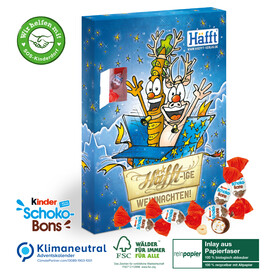 Adventskalender Kinder® Schoko-Bons, Klimaneutral, FSC®, Inlay aus Papierfaser bedrucken, Art.-Nr. 55321-W