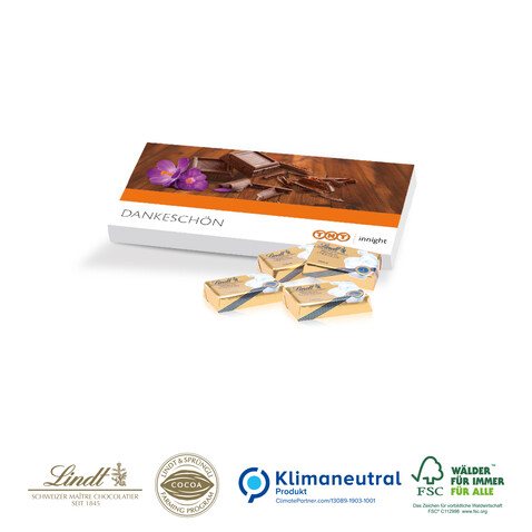 Lindt Schokotäfelchen in Präsentbox, mit Schoko-Einlage, Klimaneutral, FSC® bedrucken, Art.-Nr. 91222-W