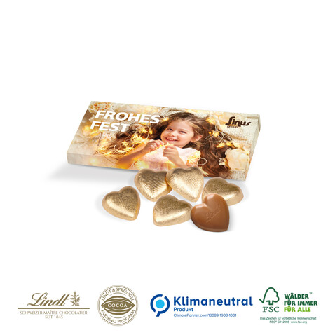 Lindt Schokoherzen in Präsentbox, mit Schoko-Einlage, Klimaneutral, FSC® bedrucken, Art.-Nr. 91223-W