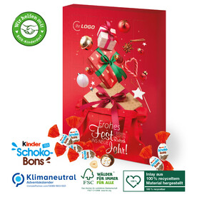 Adventskalender Kinder® Schoko-Bons, Klimaneutral, FSC®, Inlay aus 100% recyceltem Material bedrucken, Art.-Nr. 95208-W