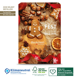 Adventskalender Universal, Klimaneutral, FSC®, Inlay aus 100% recyceltem Material bedrucken, Art.-Nr. 95350-W Adventskalender Universal, Klimaneutral, FSC®, Inlay aus 100% recyceltem Material bedrucken, Art.-Nr. 95350-W