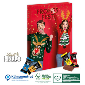 Adventskalender Lindt HELLO, Klimaneutral, FSC®, Inlay aus 100% recyceltem Material bedrucken, Art.-Nr. 95365-W Adventskalender Lindt HELLO, Klimaneutral, FSC®, Inlay aus 100% recyceltem Material bedrucken, Art.-Nr. 95365-W