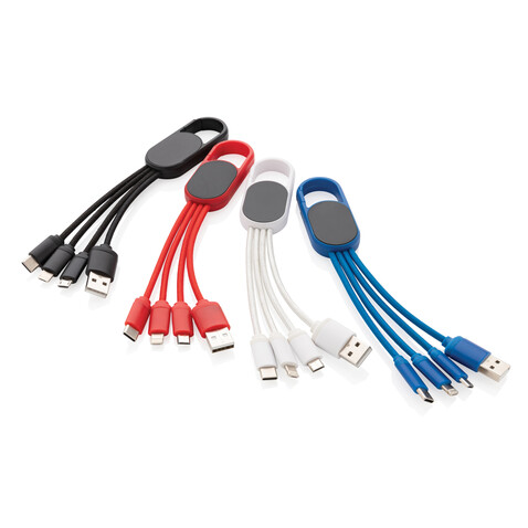 4-in-1 Kabel mit Karabiner-Clip schwarz bedrucken, Art.-Nr. P302.071